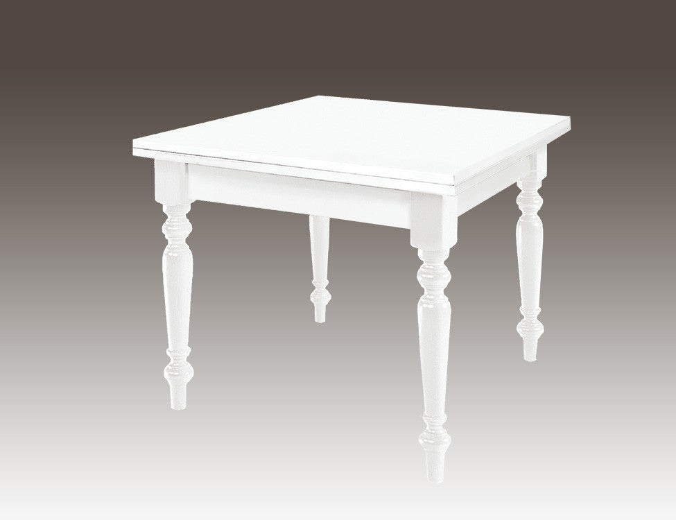 Tavolo laccato gamba tornita 100x100 allungabile a libro