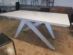 Tavolo big table piano vetro bianco misura l.160 p.90 h.76(aperto 240 cm)