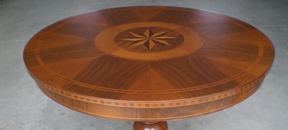 Tavolo rotondo in legno intarsiato misura diametro 90 h.78