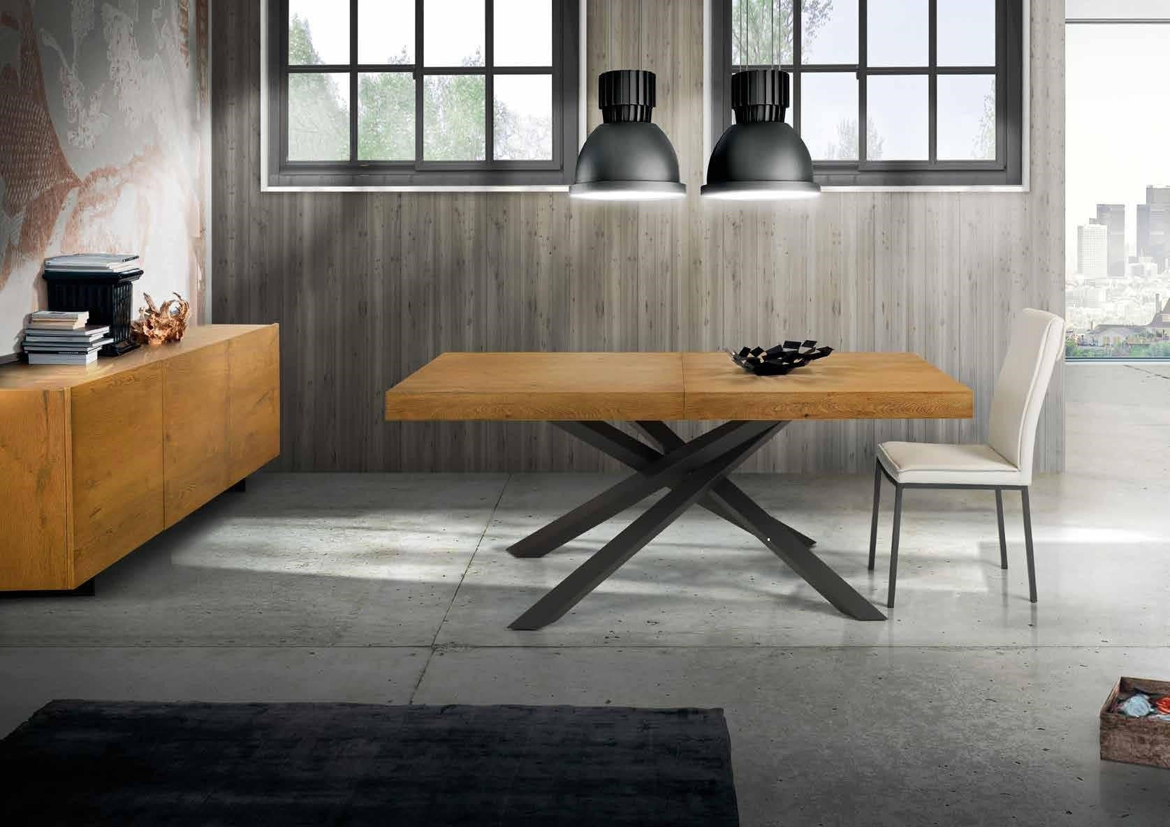 Tavolo  big table impiallacciato legno rovere nodato  l.160 p.90 h.78 (aperto260cm)