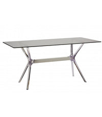 Tavolo in polipropilene trasparente e vetro trasparente fume' l.140x h.76 p.80