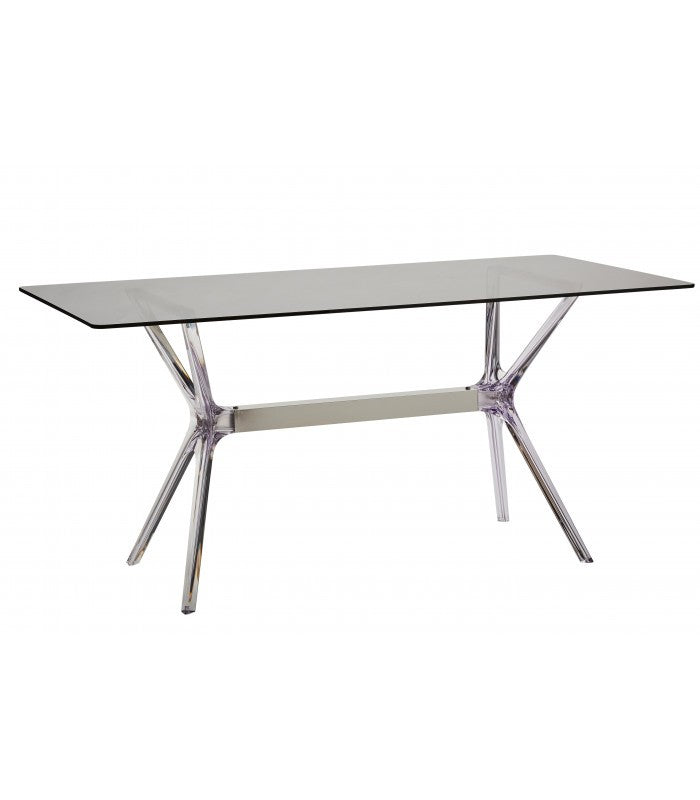 Tavolo in polipropilene trasparente e vetro trasparente fume' l.140x h.76 p.80