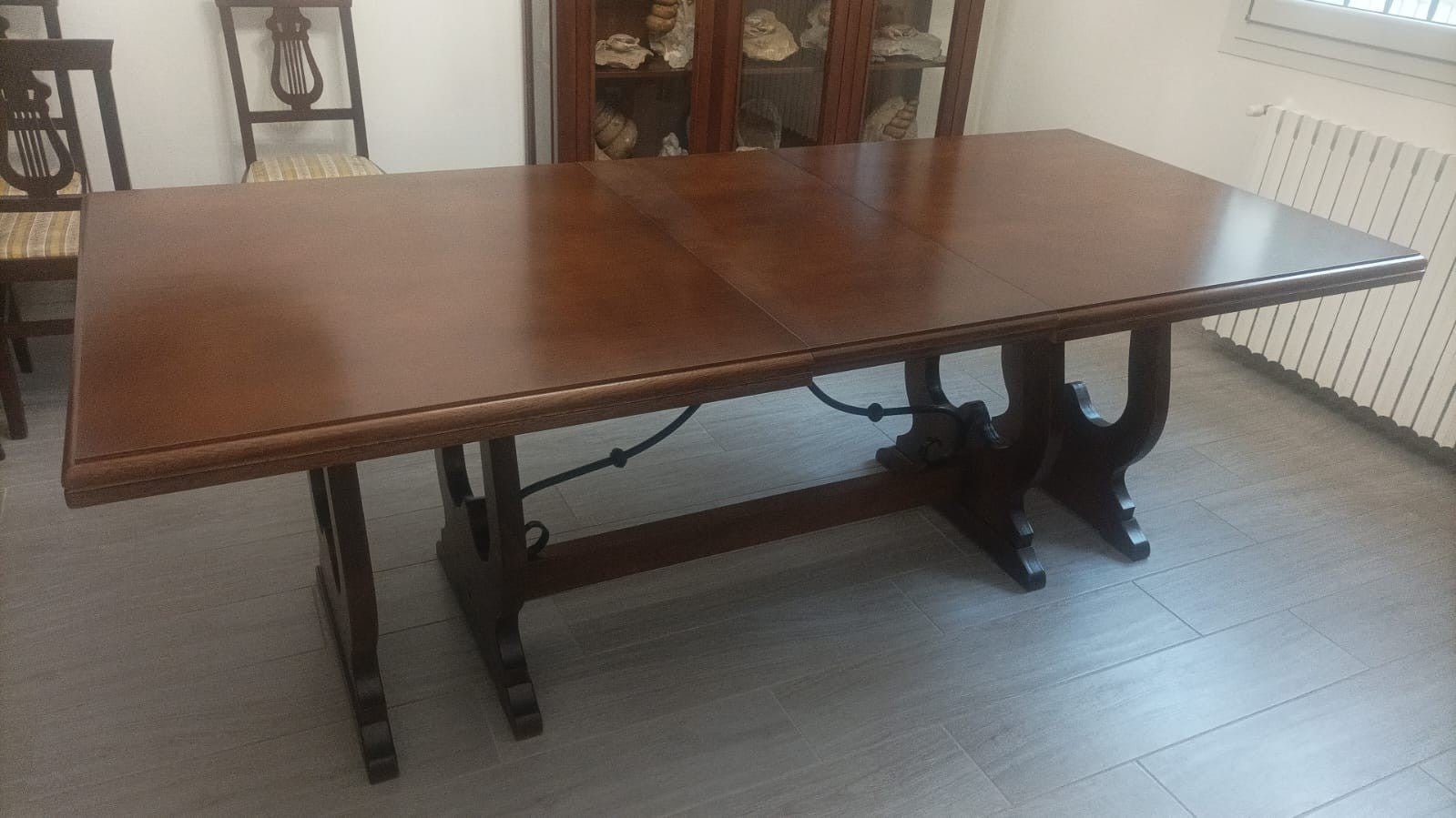 Tavolo fratino con ferro allungabile in legno arte povera noce scuro 180x85 (102) - Mobili 2G