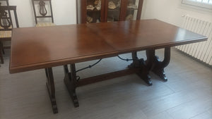 Tavolo fratino con ferro allungabile in legno arte povera noce scuro 180x85 (102) - Mobili 2G