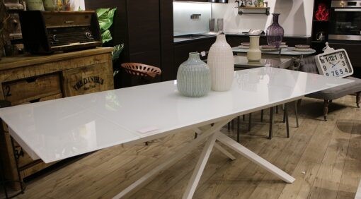 Tavolo big table piano vetro bianco misura l.160 p.90 h.76(aperto 240 cm) (950) - Mobili 2G