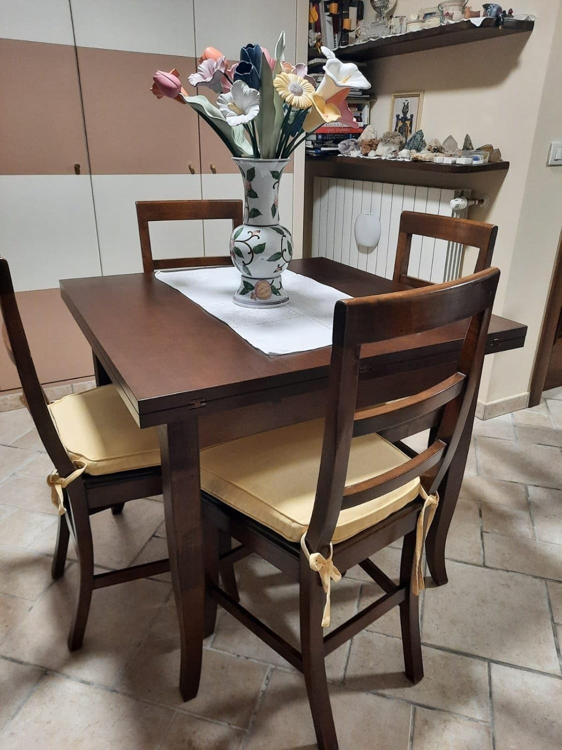 Tavolo noce gamba sciabola 100x100 allungabile a libro (14) - Mobili 2G