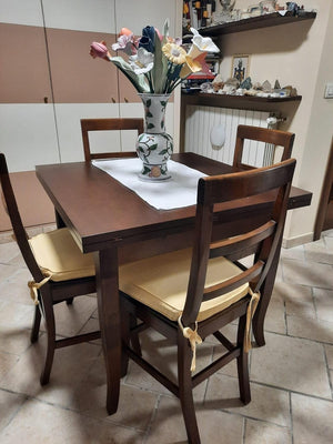 Tavolo noce gamba sciabola 100x100 allungabile a libro (14) - Mobili 2G