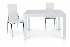 Tavolo allungabile vetro bianco base metallo bianco misura l.120 p.90 h.75