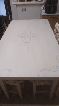 Tavolo 160x85 laccato avorio pennellato con decori - Mobili 2G