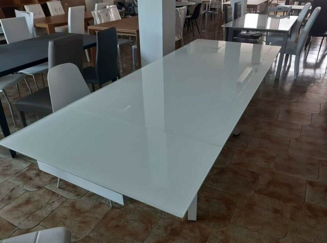 Tavolo big table piano vetro bianco misura l.160 p.90 h.76(aperto 240 cm)