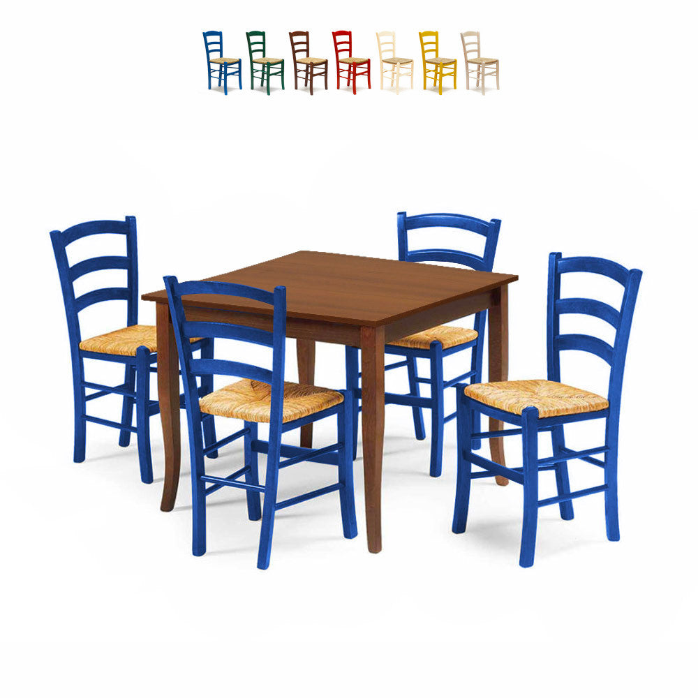 Set tavolo legno 80x80 + 4 sedie legno shabby azzurro - Mobili 2G