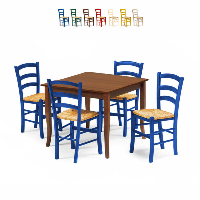 Set tavolo legno 80x80 + 4 sedie legno shabby azzurro - Mobili 2G