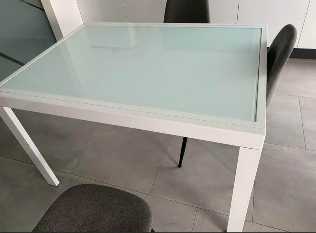 Tavolo allungabile vetro bianco base metallo bianco misura l.120 p.90 h.75