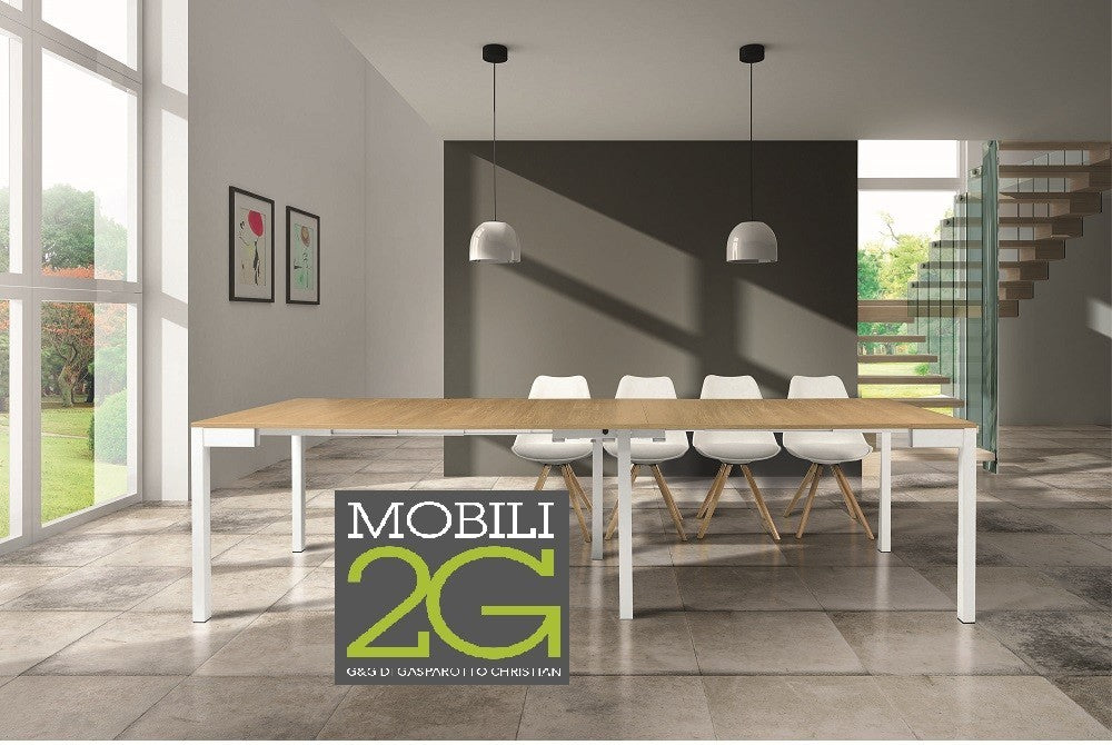 Consolle allungabile laminato rovere bianco/basamento bianco 90x50