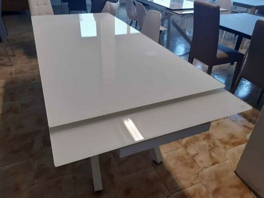 Tavolo big table piano vetro bianco misura l.160 p.90 h.76(aperto 240 cm)