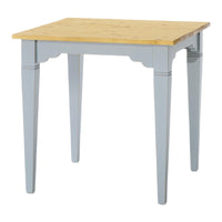 Tavolo in abete laccato azzurro consumato effetto shabby con piano tinta miele misure l.80 p.80 h.78