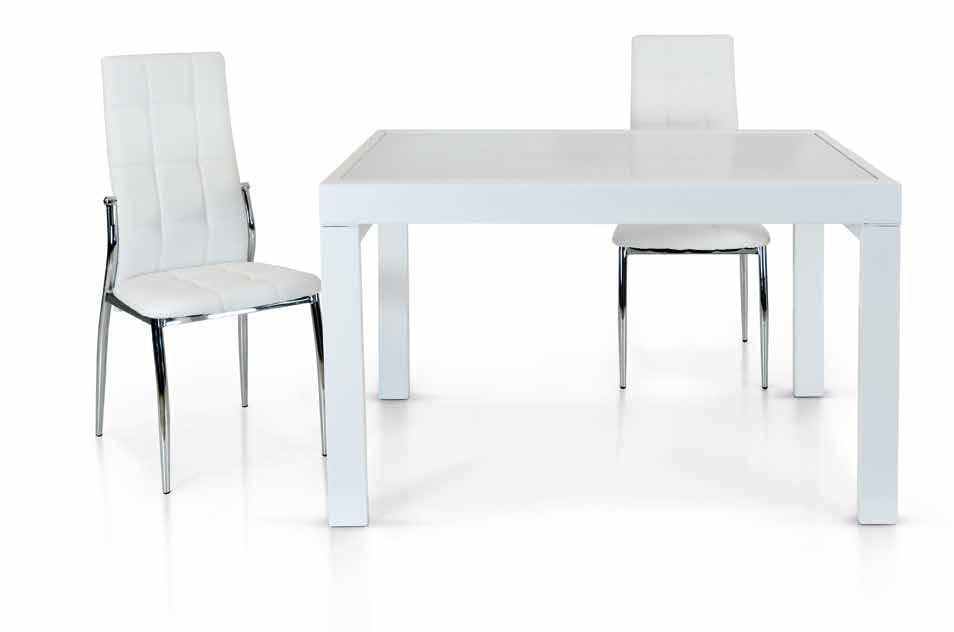 Tavolo allungabile vetro bianco base metallo bianco misura 90x90 h.75