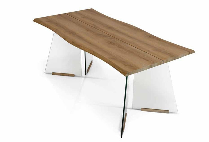 Tavolo fisso impiallacciato  base vetro misura l.180 p.90 h.76