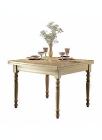 Tavolo a libro in legno laccato avorio-ocra  l.100 p.100 h.80 (1303) - Mobili 2G