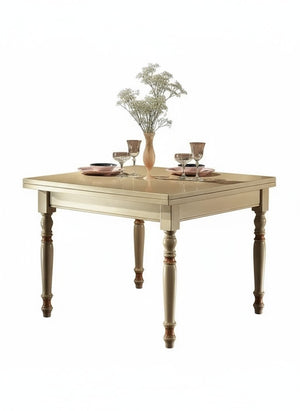 Tavolo a libro in legno laccato avorio-ocra  l.100 p.100 h.80 (1303) - Mobili 2G