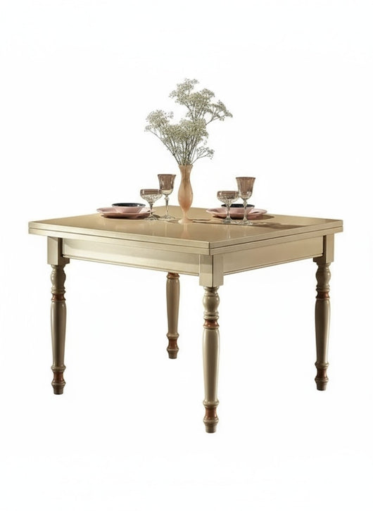 Tavolo a libro in legno laccato avorio-ocra  l.100 p.100 h.80 (1303) - Mobili 2G