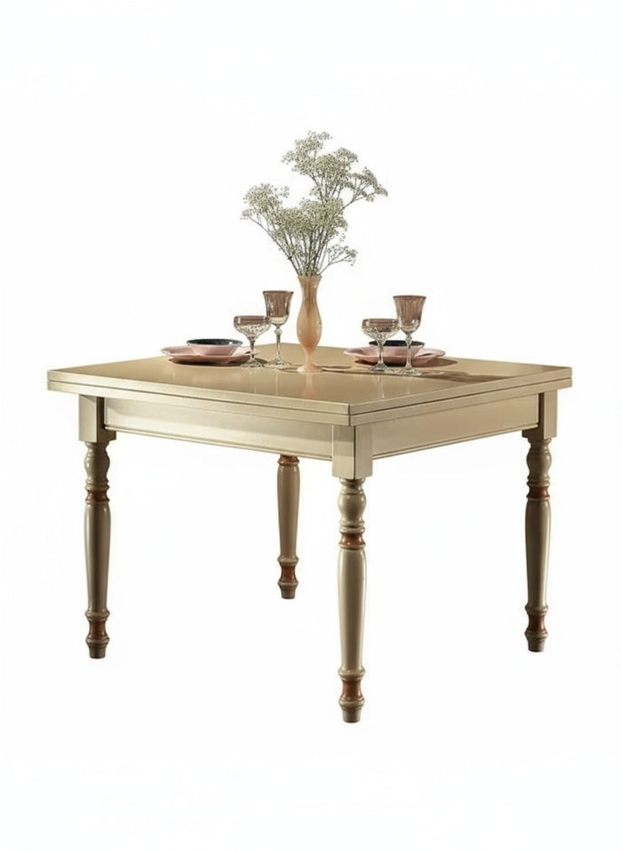 Tavolo a libro in legno laccato avorio-ocra  l.100 p.100 h.80 (1303) - Mobili 2G