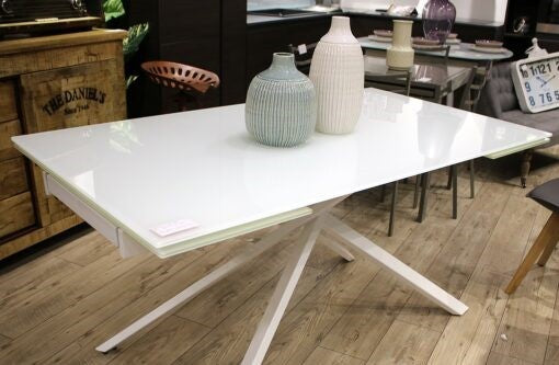 Tavolo big table piano vetro bianco misura l.160 p.90 h.76(aperto 240 cm) (950) - Mobili 2G