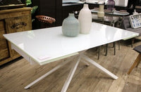 Tavolo big table piano vetro bianco misura l.160 p.90 h.76(aperto 240 cm) (950) - Mobili 2G