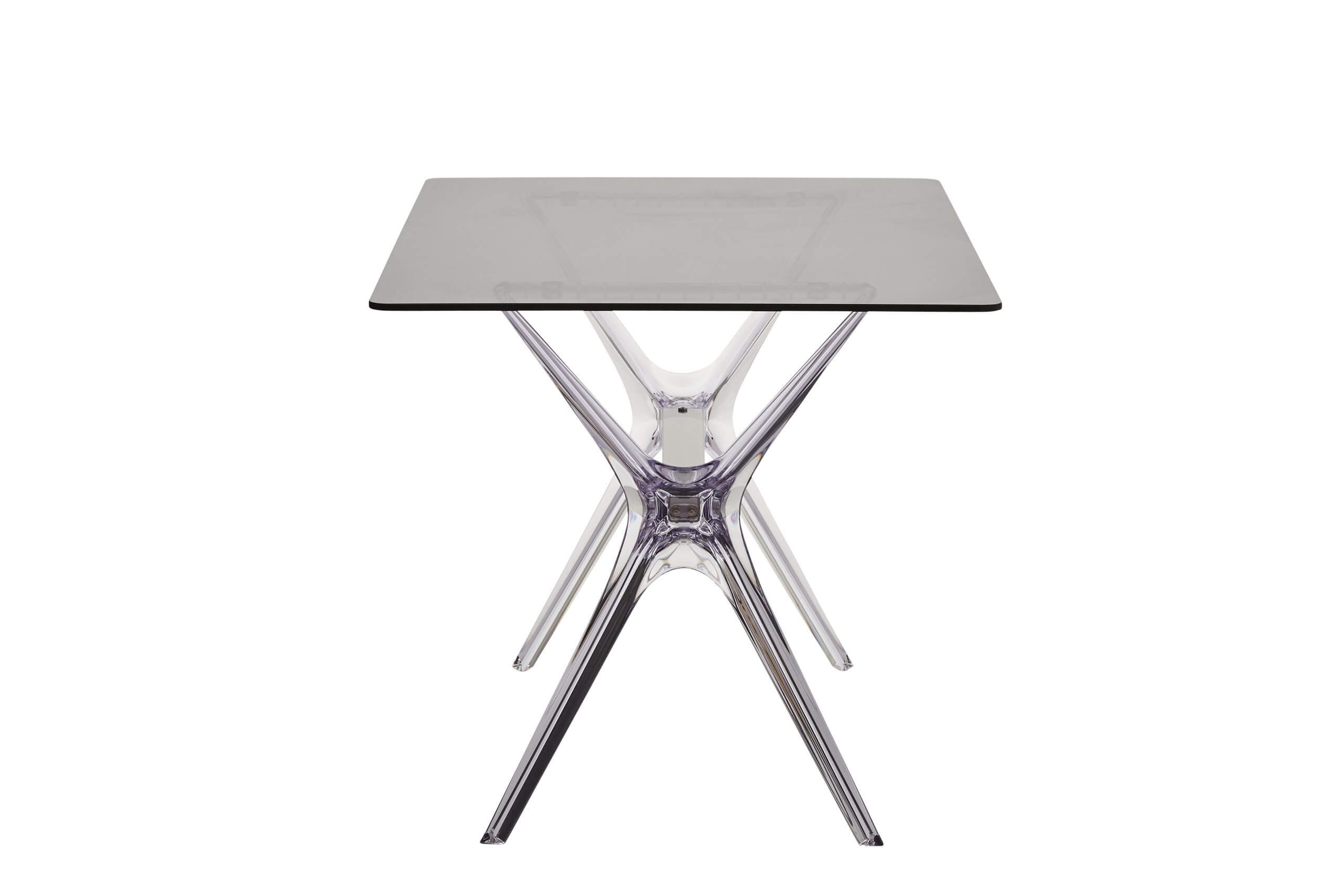 Tavolo in polipropilene trasparente e vetro trasparente fume' l.120x h.76 p.80