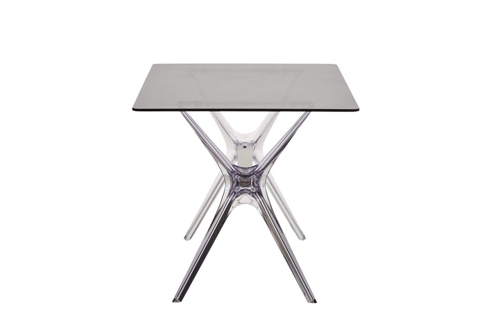 Tavolo in polipropilene trasparente e vetro trasparente fume' l.120x h.76 p.80