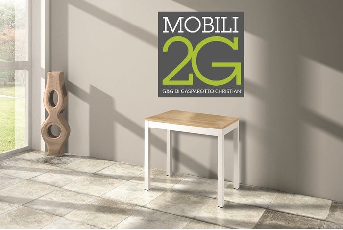 Consolle allungabile laminato rovere naturale/basamento bianco 90x50