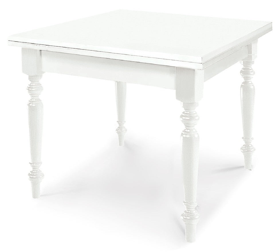 Tavolo laccato gamba tornita 100x100 allungabile a libro