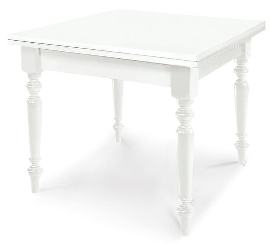 Tavolo laccato gamba tornita 100x100 allungabile a libro