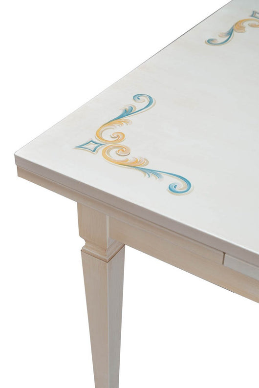 Tavolo 160x85 laccato avorio pennellato con decori - Mobili 2G