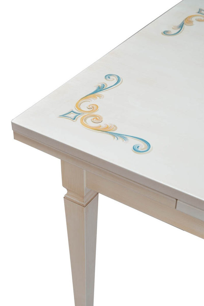 Tavolo 160x85 laccato avorio pennellato con decori - Mobili 2G