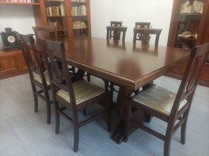 Tavolo fratino con ferro allungabile in legno arte povera noce scuro 180x85 (102) - Mobili 2G