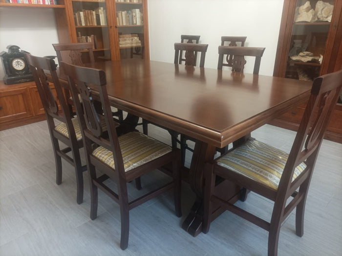 Tavolo fratino con ferro allungabile in legno arte povera noce scuro 180x85 (102) - Mobili 2G