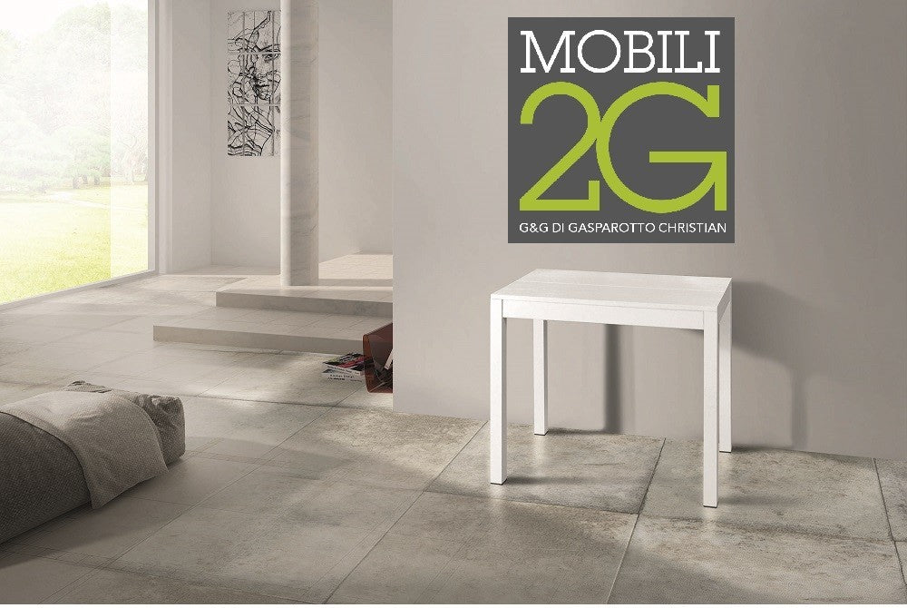 Consolle allungabile laminato rovere bianco/basamento bianco 90x50