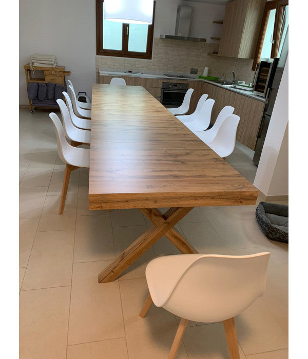 Tavolo rettangolare a croce allungabile in rovere nodato nobilitato l.180 p.100 h.76