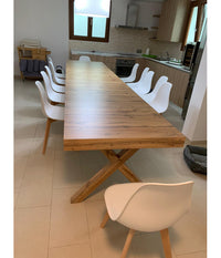 Tavolo rettangolare a croce allungabile in rovere nodato nobilitato l.180 p.100 h.76