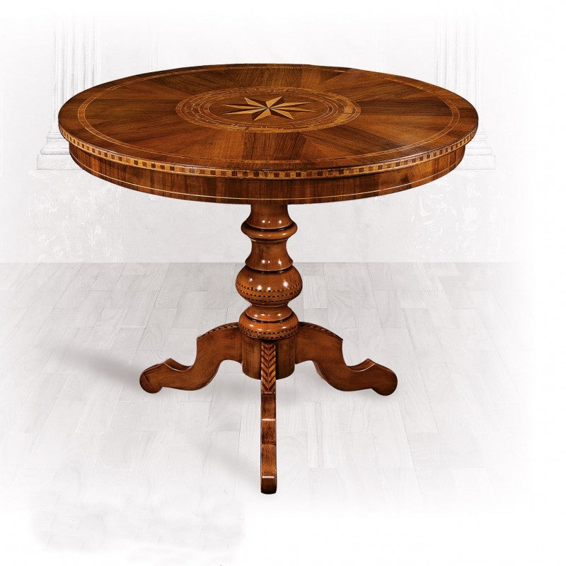 Tavolo rotondo in legno intarsiato misura diametro 90 h.78