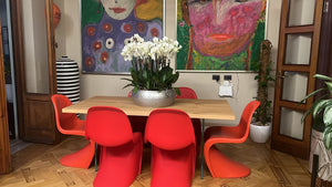 Tavolo fisso in legno rovere impiallacciato 180x90  spessore 4 cm e gambe in vetro (813) - Mobili 2G