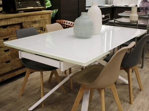 Tavolo big table piano vetro bianco misura l.160 p.90 h.76(aperto 240 cm) (950) - Mobili 2G