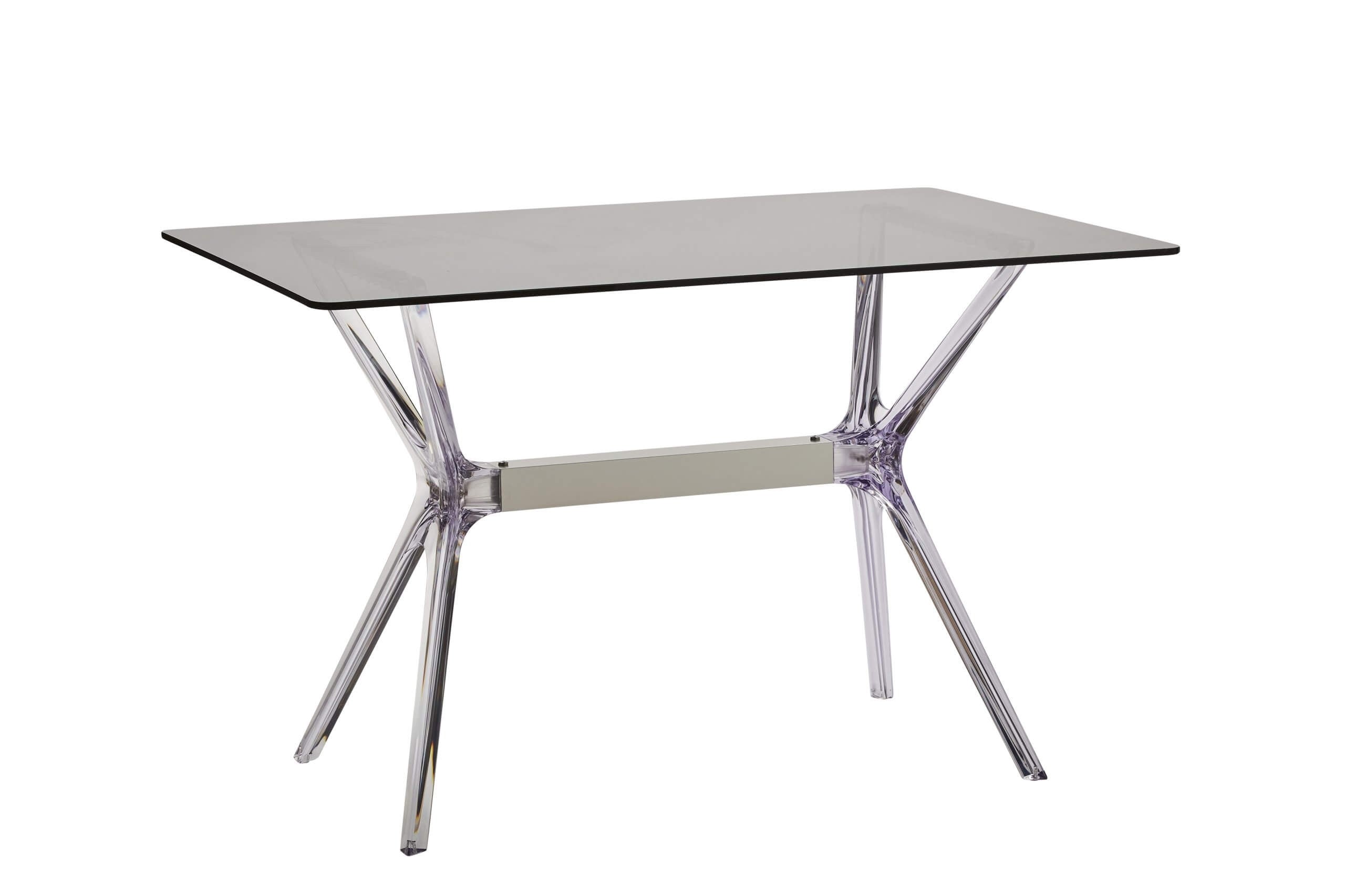 Tavolo in polipropilene trasparente e vetro trasparente fume' l.120x h.76 p.80