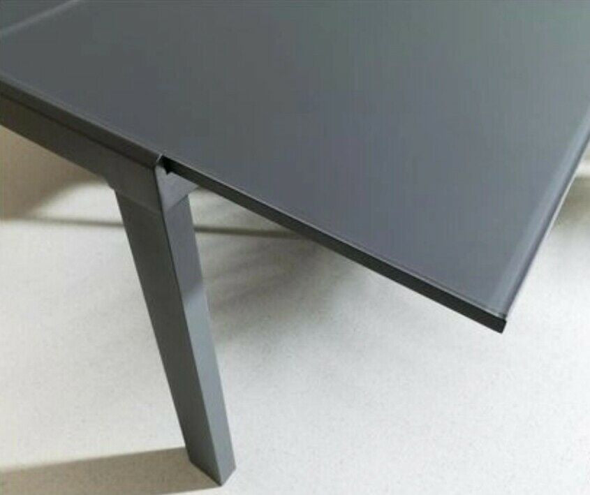 Tavolo allungabile vetro grigio base metallo grigio misura 70x70 h.75