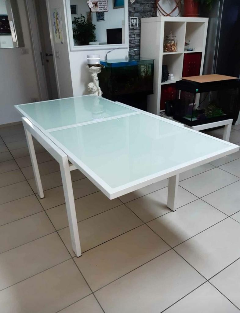 Tavolo allungabile vetro bianco base metallo bianco misura l.120 p.90 h.75