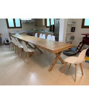 Tavolo rettangolare a croce allungabile in rovere nodato nobilitato l.180 p.100 h.76