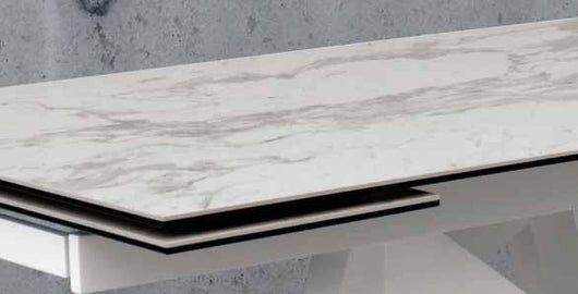 Tavolo big table piano vetro ceramica effetto marmo bianco misura l.160 p.90 h.76(aperto 240 cm)