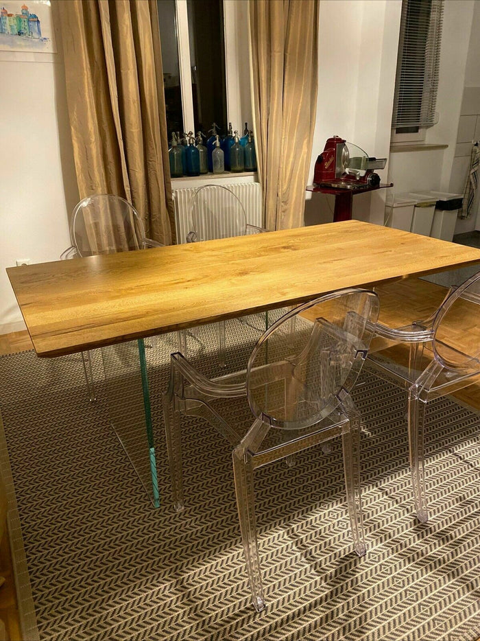 Tavolo fisso in rovere massello nodato spessore 4 cm. misura l.250 p.100 h.75