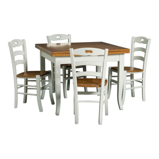 Set tavolo legno 80x80 allungabile bicolore + 4 sedie legno seduta legno bicolore - Mobili 2G